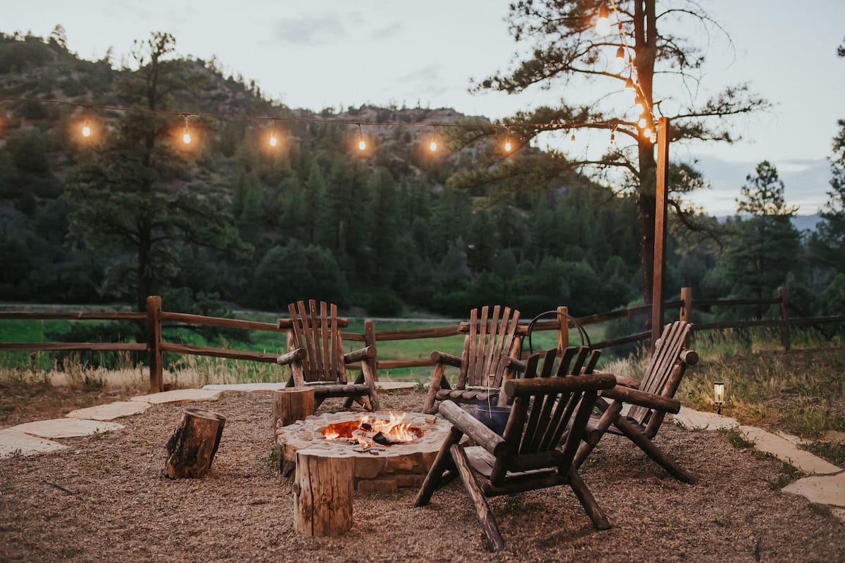 Outdoor fire pit with mountain views and stargazing